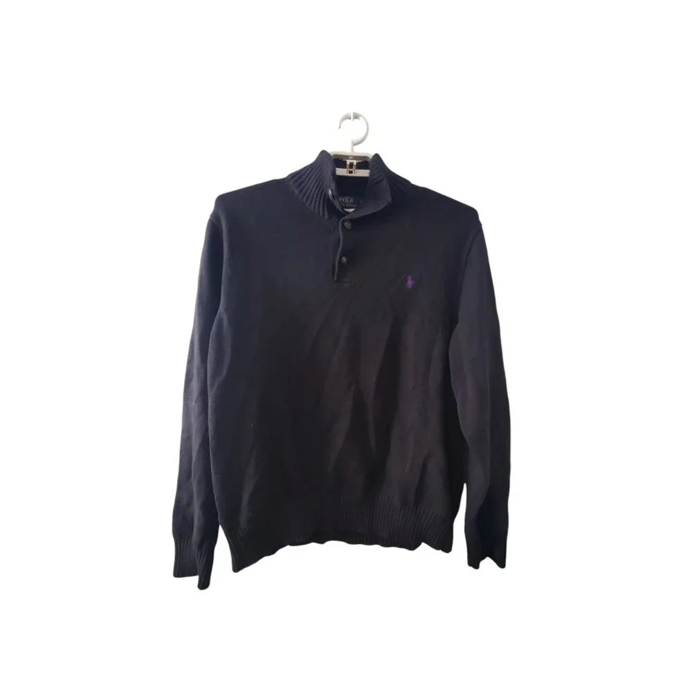 Ralph Lauren Polo sweater mens XXL black pullover button neck cotton